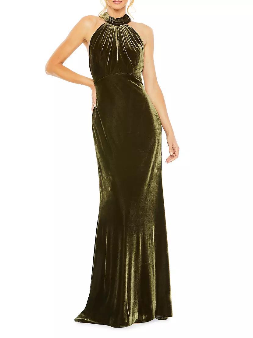 Velvet Halterneck Column Gown Product Image