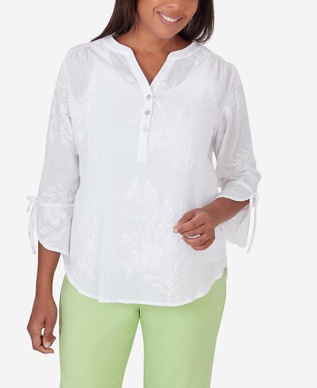 Alfred Dunner Womens Miami Beach Embroidered Floral Blouse Top Product Image