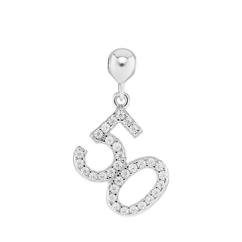 PRIMROSE Sterling Silver Pave Cubic Zirconia Number 50 Sliding Charm, Womens, Sterling Clear Product Image