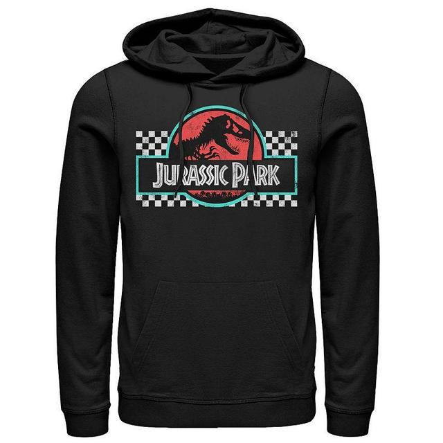 Mens Jurassic Park Retro Colors Checkered Logo Hoodie Grey Heather Product Image