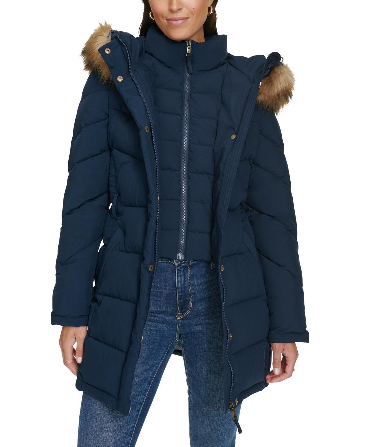 Tommy Hilfiger Womens Faux-Fur-Trim Hooded Puffer Coat, Created for Macys Product Image