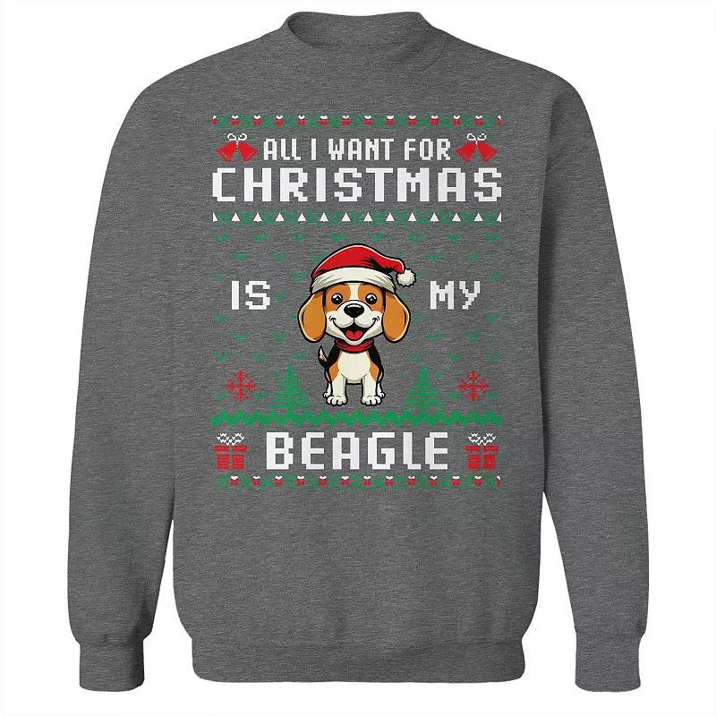 Mens Ugly Christmas Sweater Beagle Graphic Sweatshirt Grey Heather Product Image