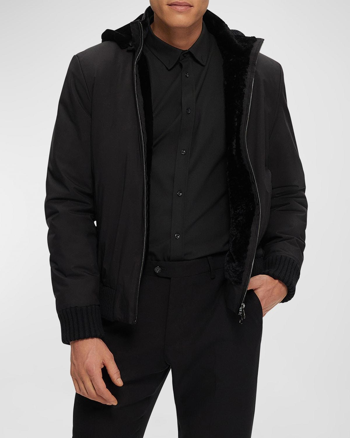 Mens Fabric Jacket with Select Lamb Lining and Detachable Hood Product Image