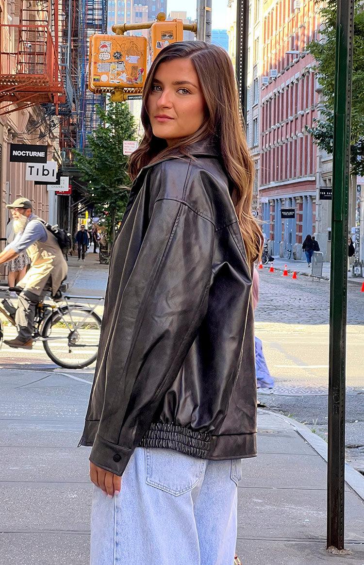 Abbi PU Vintage Black Bomber Jacket Product Image