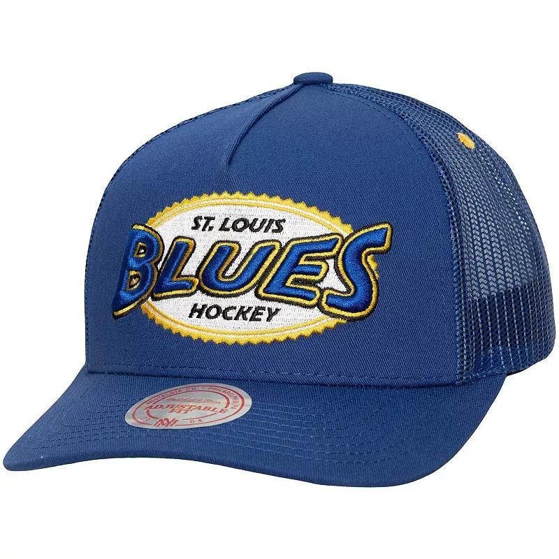 Mens Mitchell & Ness Blue St. Louis Blues Team Seal Trucker Snapback Hat Product Image