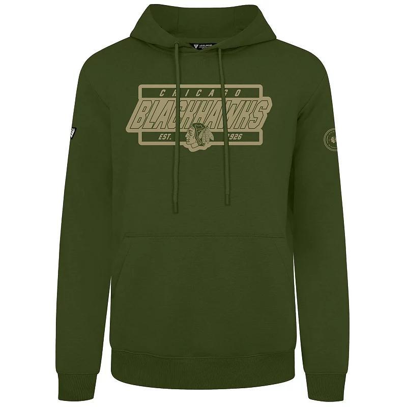 Mens Levelwear Olive Chicago Blackhawks Podium Pullover Hoodie Product Image