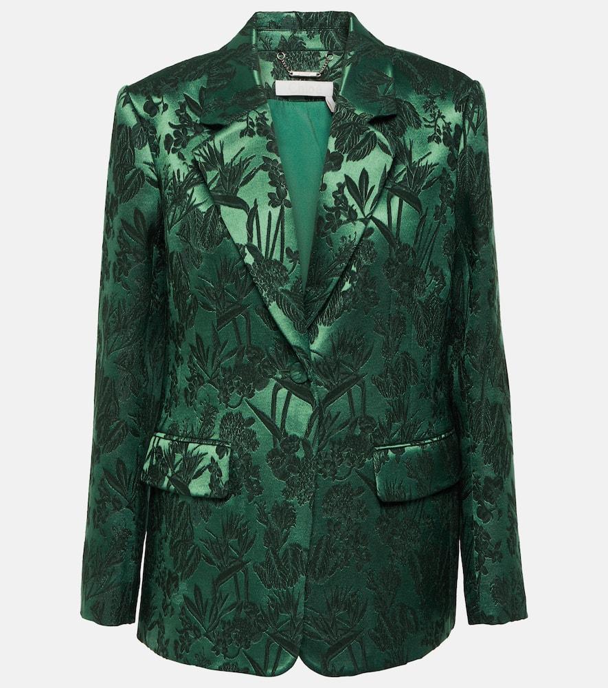 CHLOÉ Jacquard Wool And Silk Satin Blazer In Green Product Image