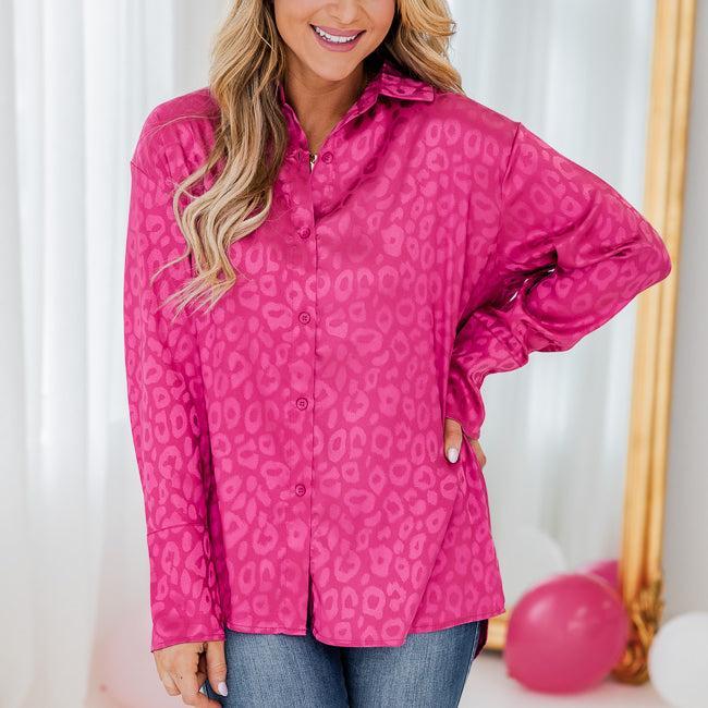 Already Spoken For Pink Leopard Print Satin Blouse FINAL SALE Product Image