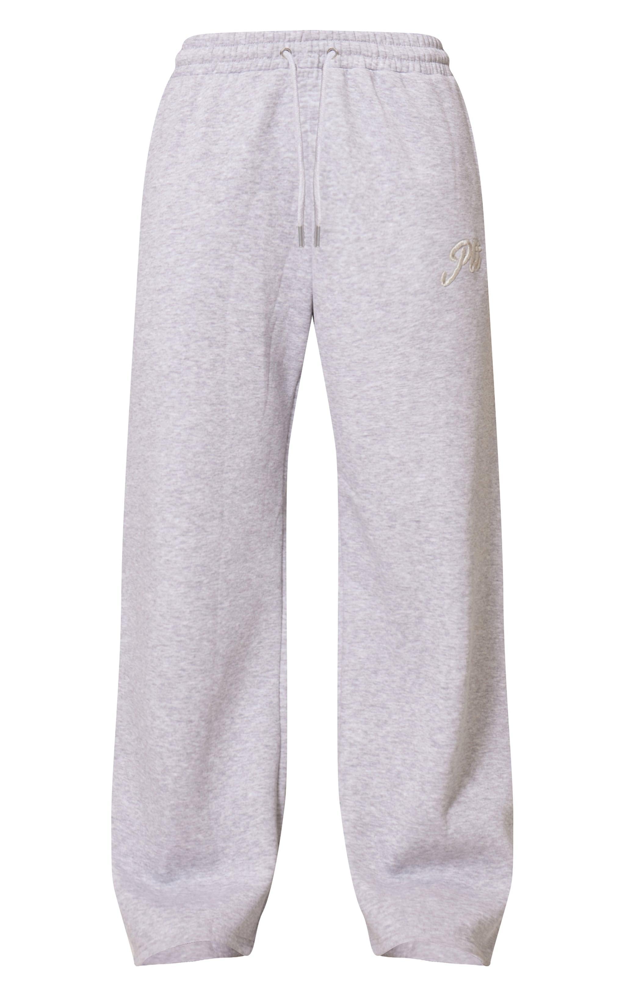 PRETTYLITTLETHING Grey Marl Tonal Embroidered Wide Leg Sweatpant Product Image