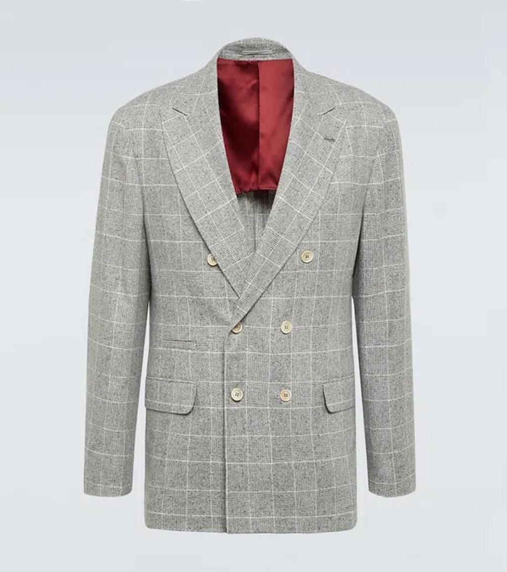 Prince Of Wales Checked Silk-blend Blazer In Beige Product Image