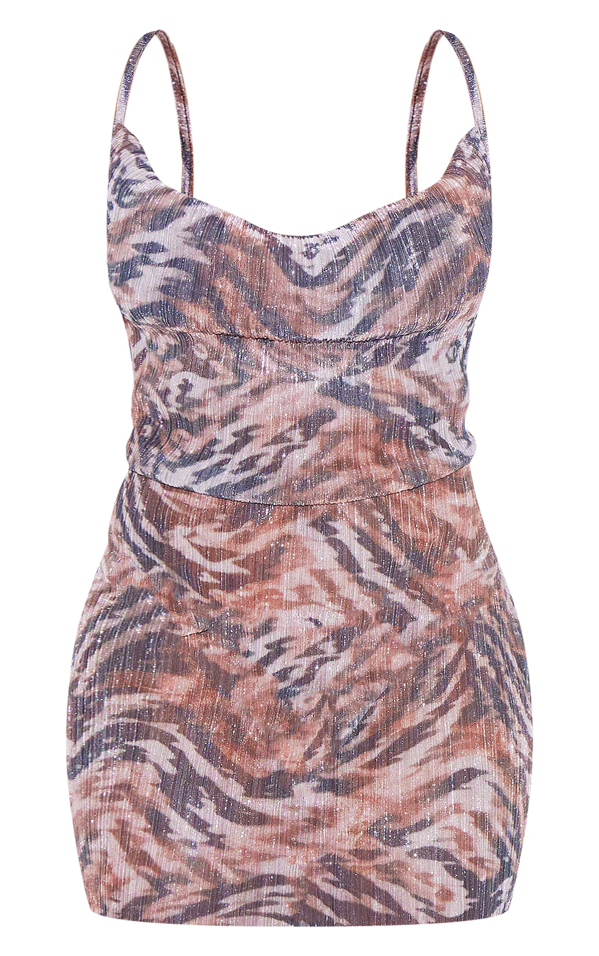  Nude Zebra Print Cowl Neck Shift Dress Product Image