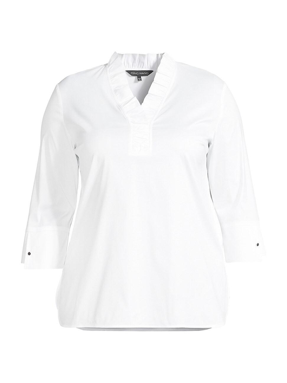 Womens Ruffled Cotton-Blend Blouse Product Image