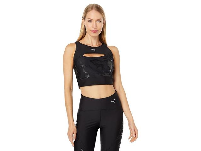 PUMA Run Ultraform All Over Print Crop Tank (Puma Black) Women's Clothing Product Image