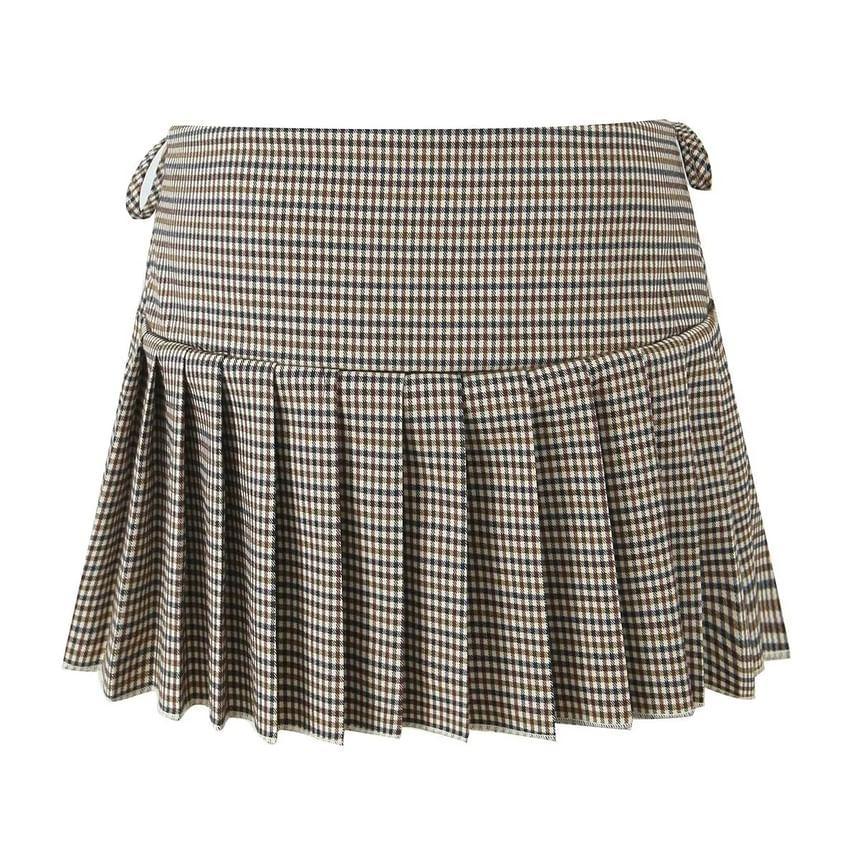 High Rise Print Drawstring Pleated Mini A-Line Skirt Product Image