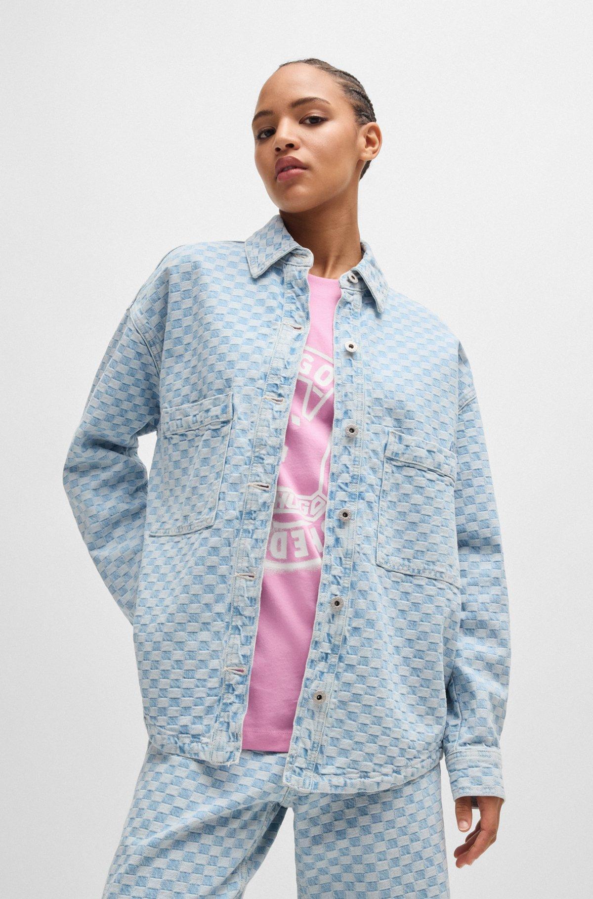 Blue-denim jacket with checkerboard jacquard Product Image