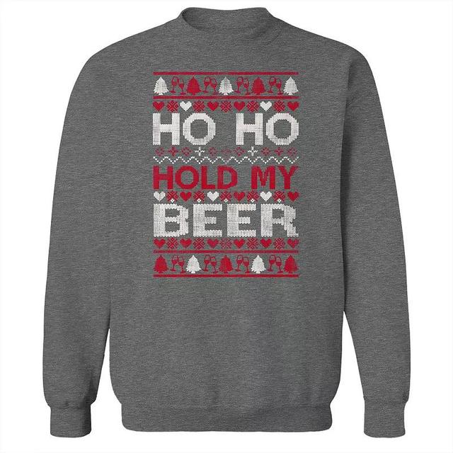 Mens Ho Ho Hold My Drink Fleece Sweatshirt, Womens Grey Heather Product Image