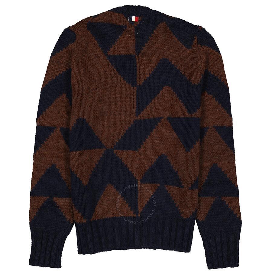 Men's Geometric Pattern Knitted Crewneck Sweater In Blue Product Image