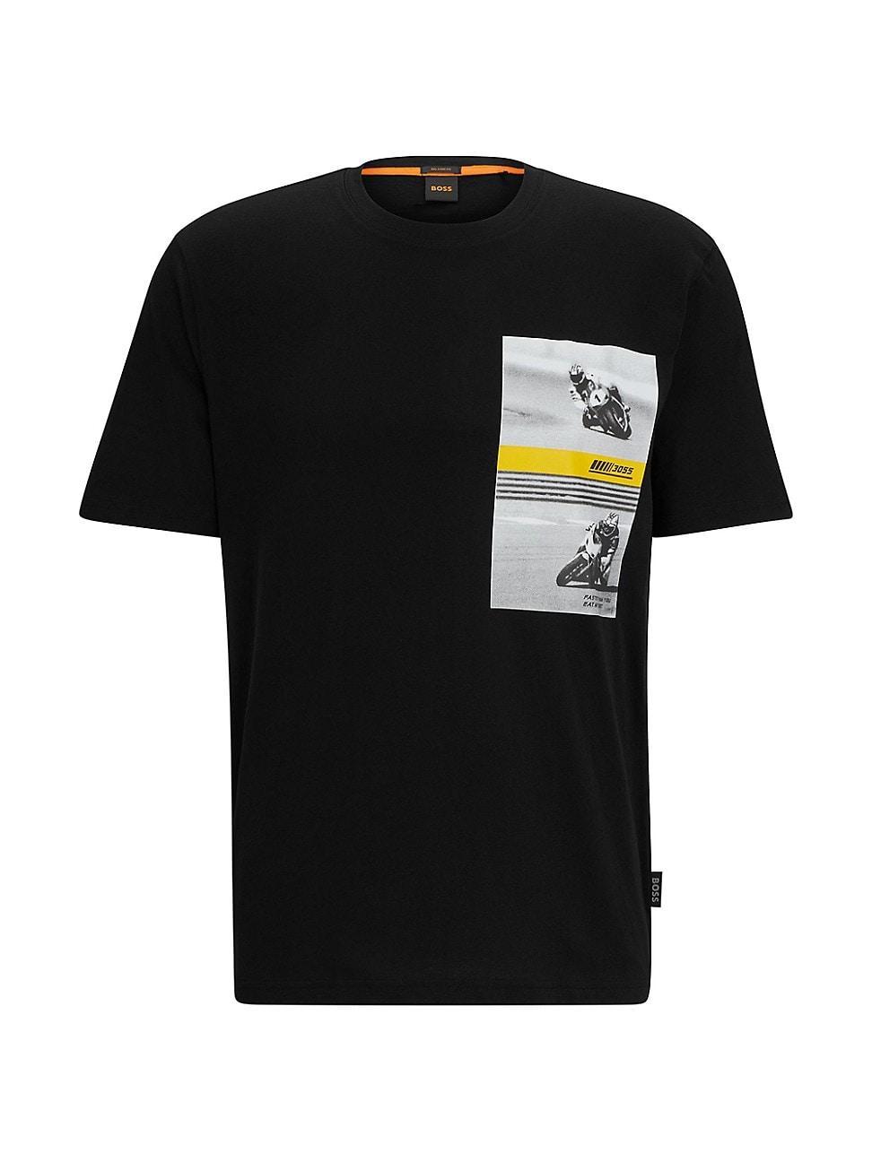 Mens Relaxed-Fit Cotton T-Shirt With Motorbike-Racing Print Product Image