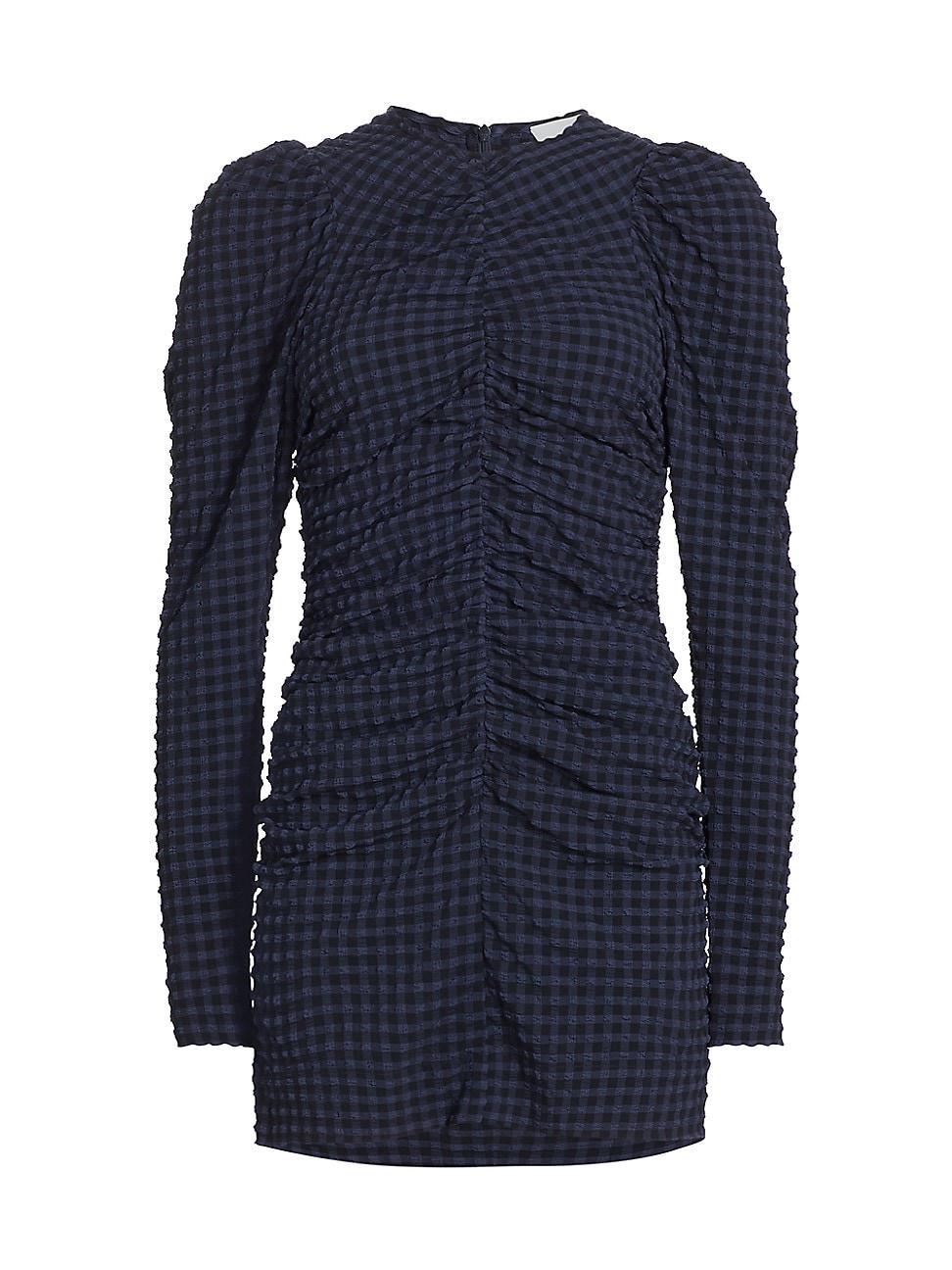 Womens Ruched Gingham Seersucker Minidress Product Image