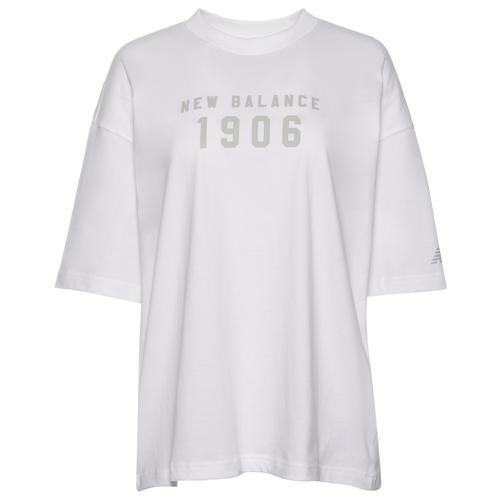 New Balance Womens New Balance Iconic Collegiate Jersey Oversized T-Shirt - Womens White/Gray Product Image