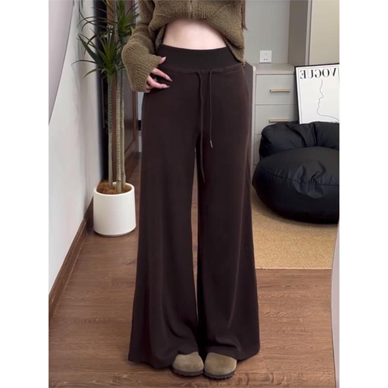 Drawstring Waist Plain Wide Leg Pants Product Image