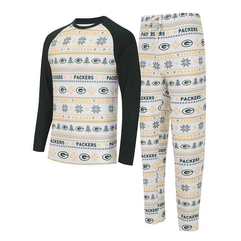 Mens Concepts Sport White/Green Green Bay Packers TinselRaglan Long Sleeve T-Shirt & Pants Sleep Set Product Image