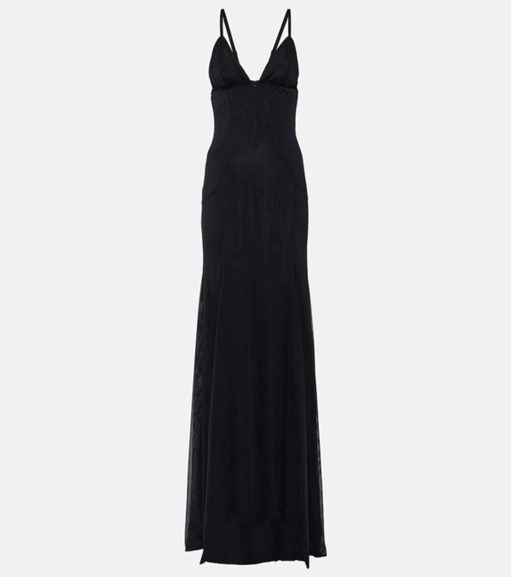 Long Tulle Slip Dress In Black Product Image