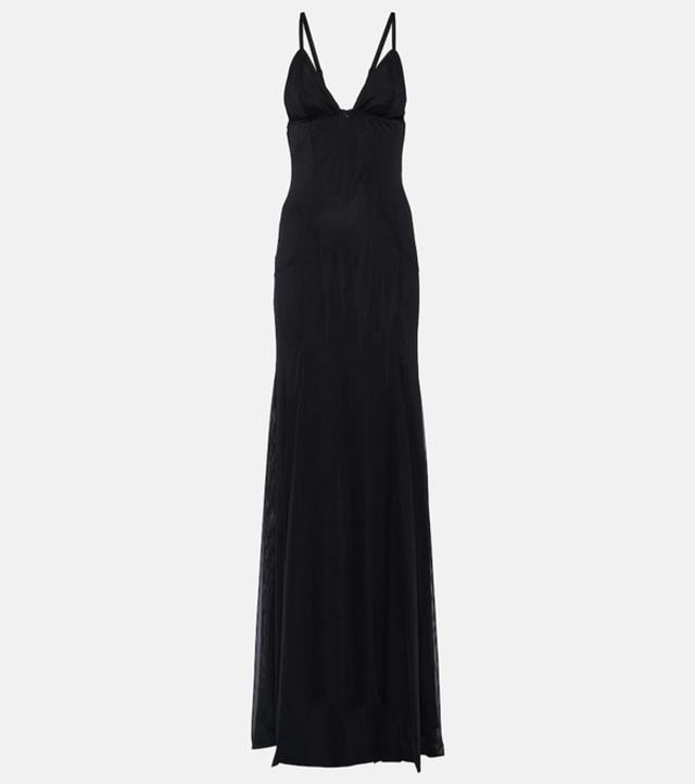 Long Tulle Slip Dress In Black Product Image