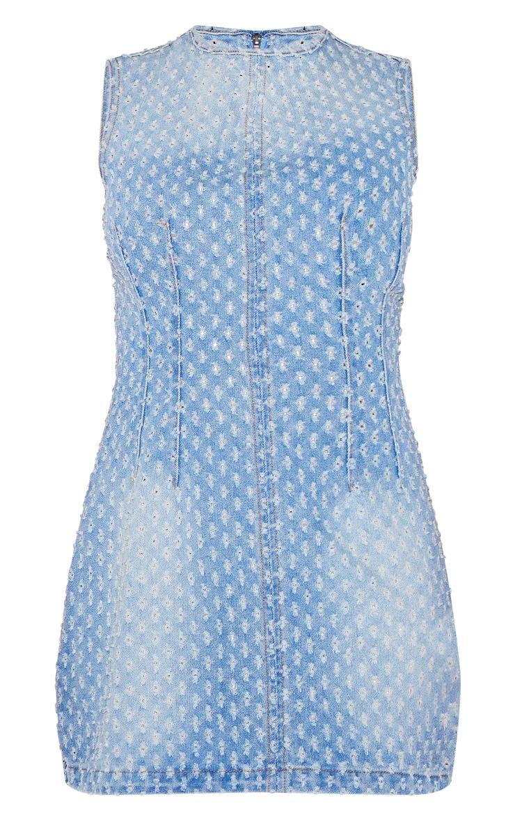 Petite Blue Textured Denim Sleeveless Mini Dress Product Image