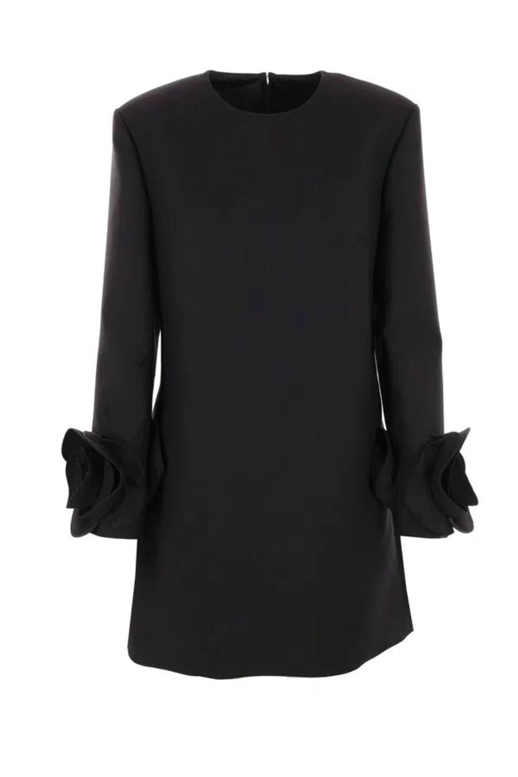 VALENTINO Rose Detail Fitted Dress In Black Product Image