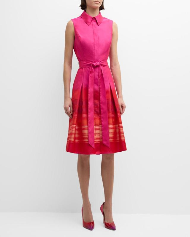 Sleeveless Pleated Ombre Midi Shirtdress Product Image