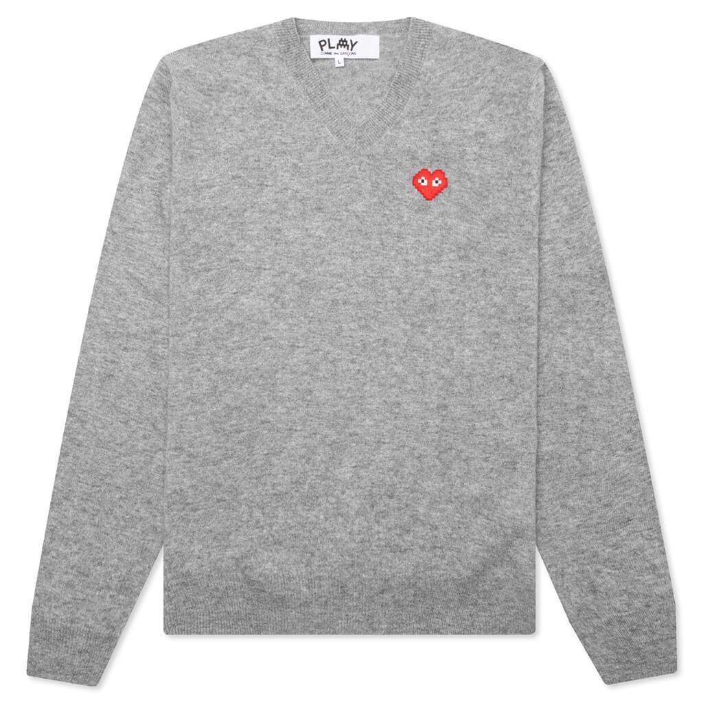 Comme des Garcons PLAY x the Artist Invader V-Neck Pullover - Top Grey Male Product Image