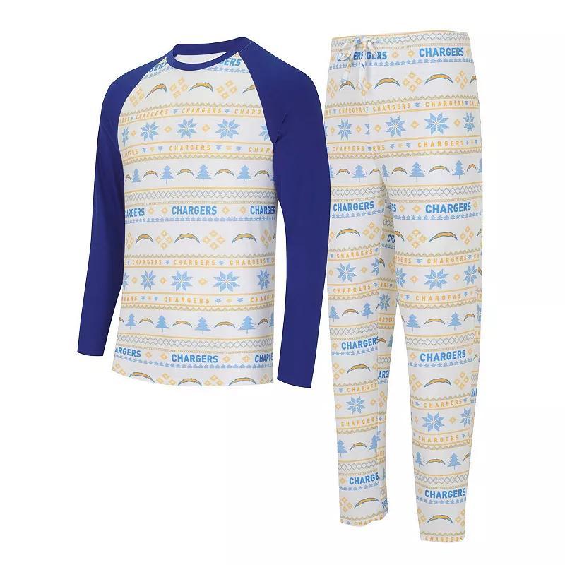 Mens Concepts Sport White/Powder Blue Los Angeles Chargers TinselRaglan Long Sleeve T-Shirt & Pants Sleep Set Product Image