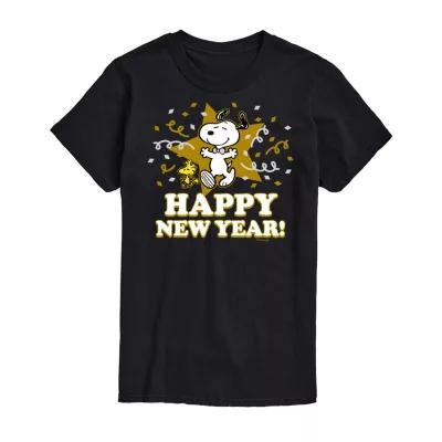 Juniors Snoopy Happy New Year Tee Womens Crew Neck Short Sleeve Peanuts Graphic T-Shirt Product Image