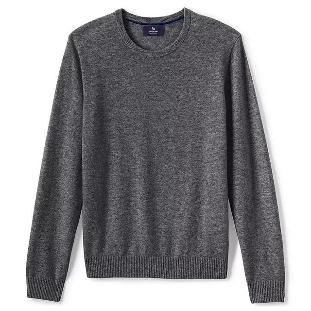 Mens Lands End Fine-Gauge Cashmere Crewneck Sweater Light Gray Grey Product Image