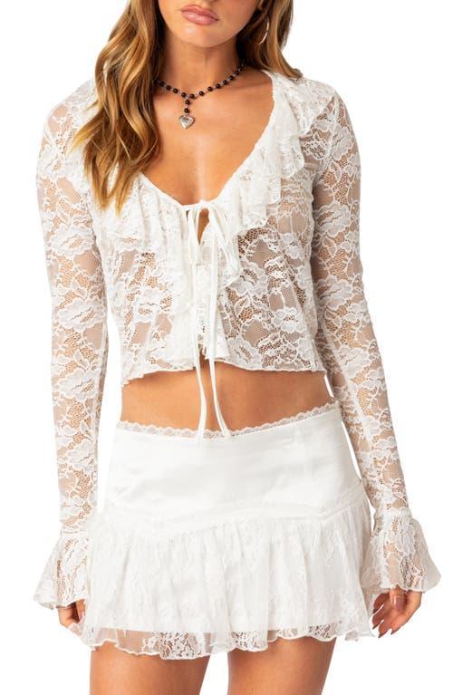 EDIKTED Josalie Tie Front Lace Crop Top Product Image