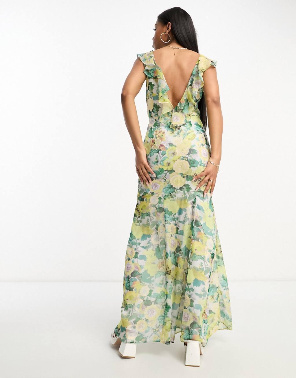 Hope & Ivy tie back frill maxi dress Product Image