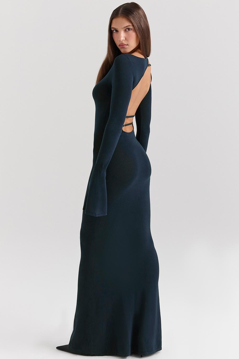 Christiane Midnight Blue Silky Knit Maxi Dress Product Image