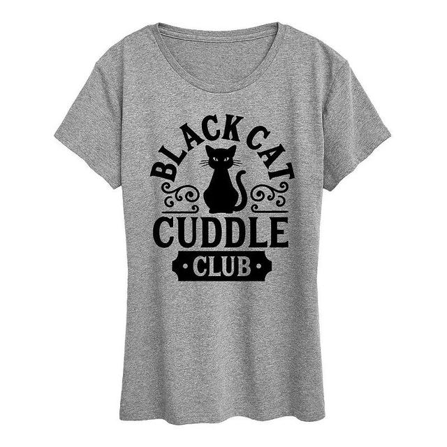 Womens Black Cat Cuddle Club Halloween Tee, Girls Product Image