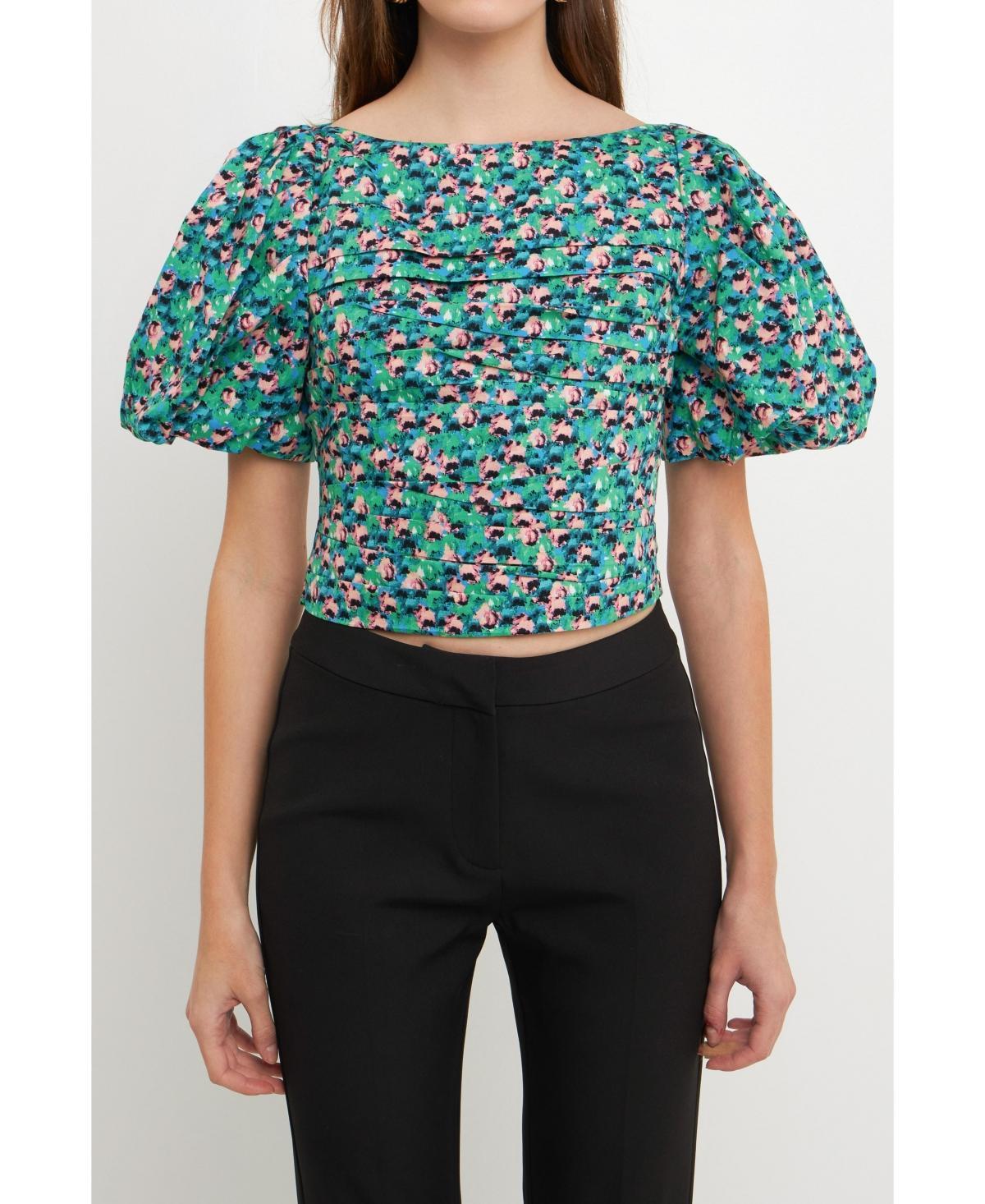 Womens Bright Floral Ruched Poplin Top Product Image