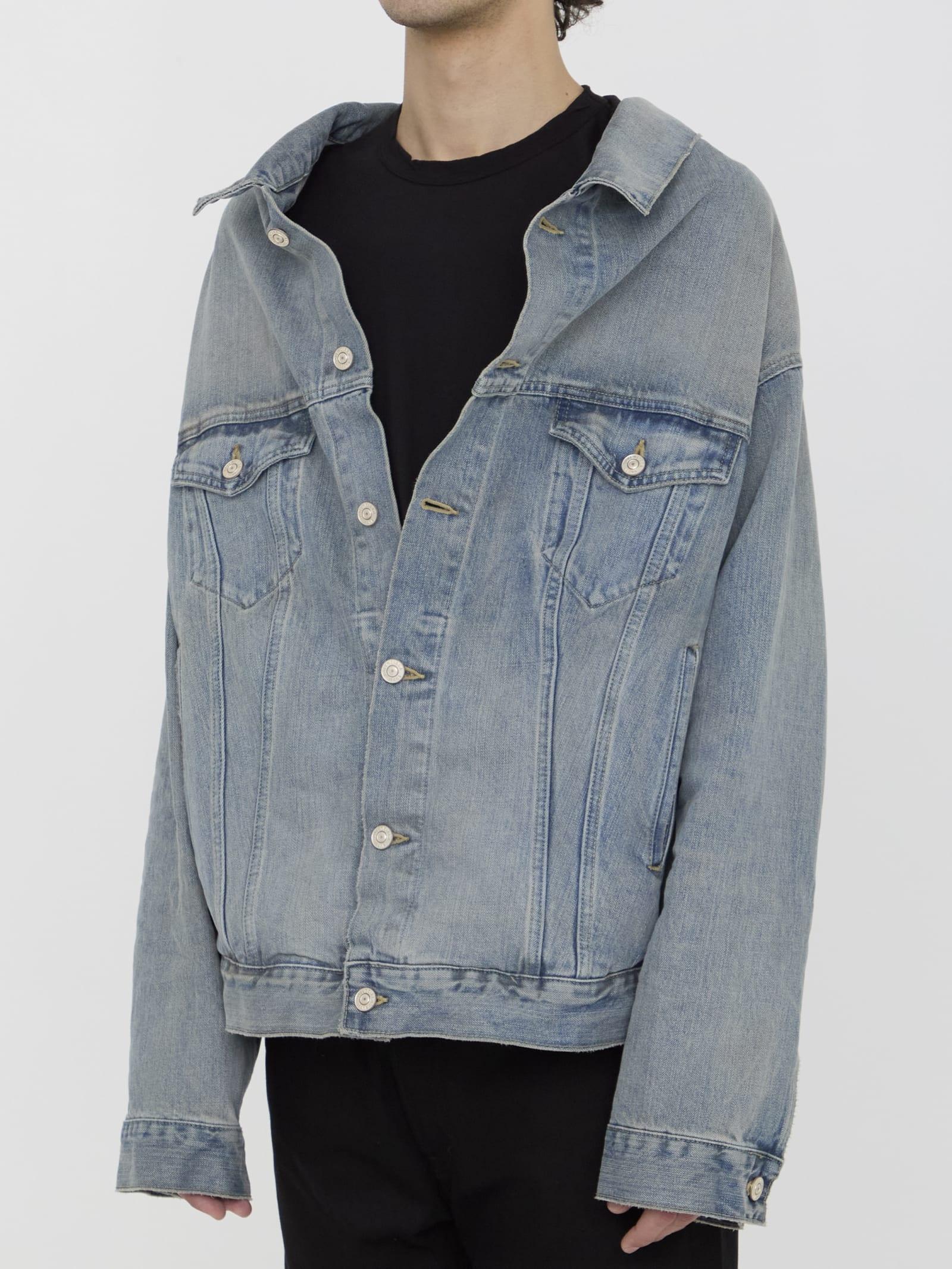 BALENCIAGA Off-shoulder Cotton Denim Jacket In Blue Product Image