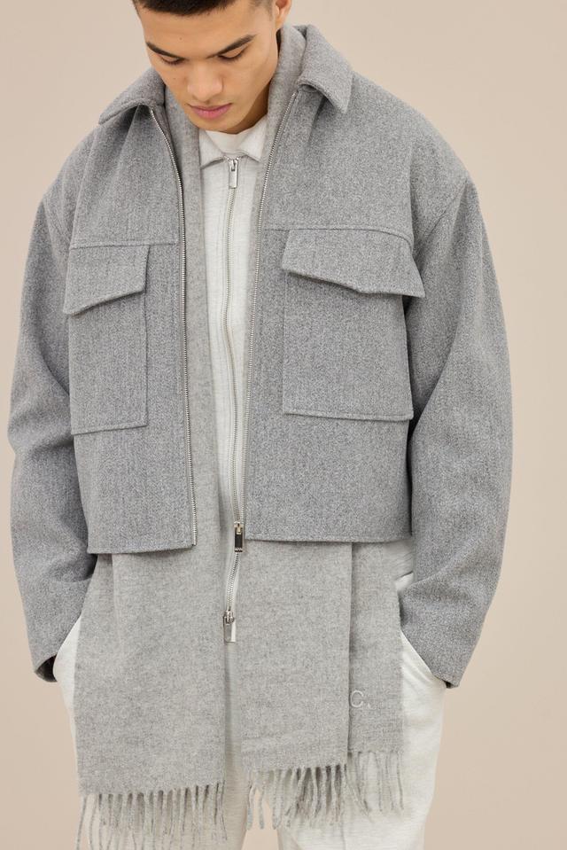 Boxy Collared Harrington Jacket In Grey | boohooMAN USA Product Image