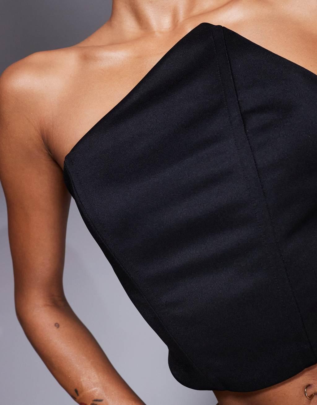 ASOS DESIGN scuba angled neck top in black - part of a set Product Image