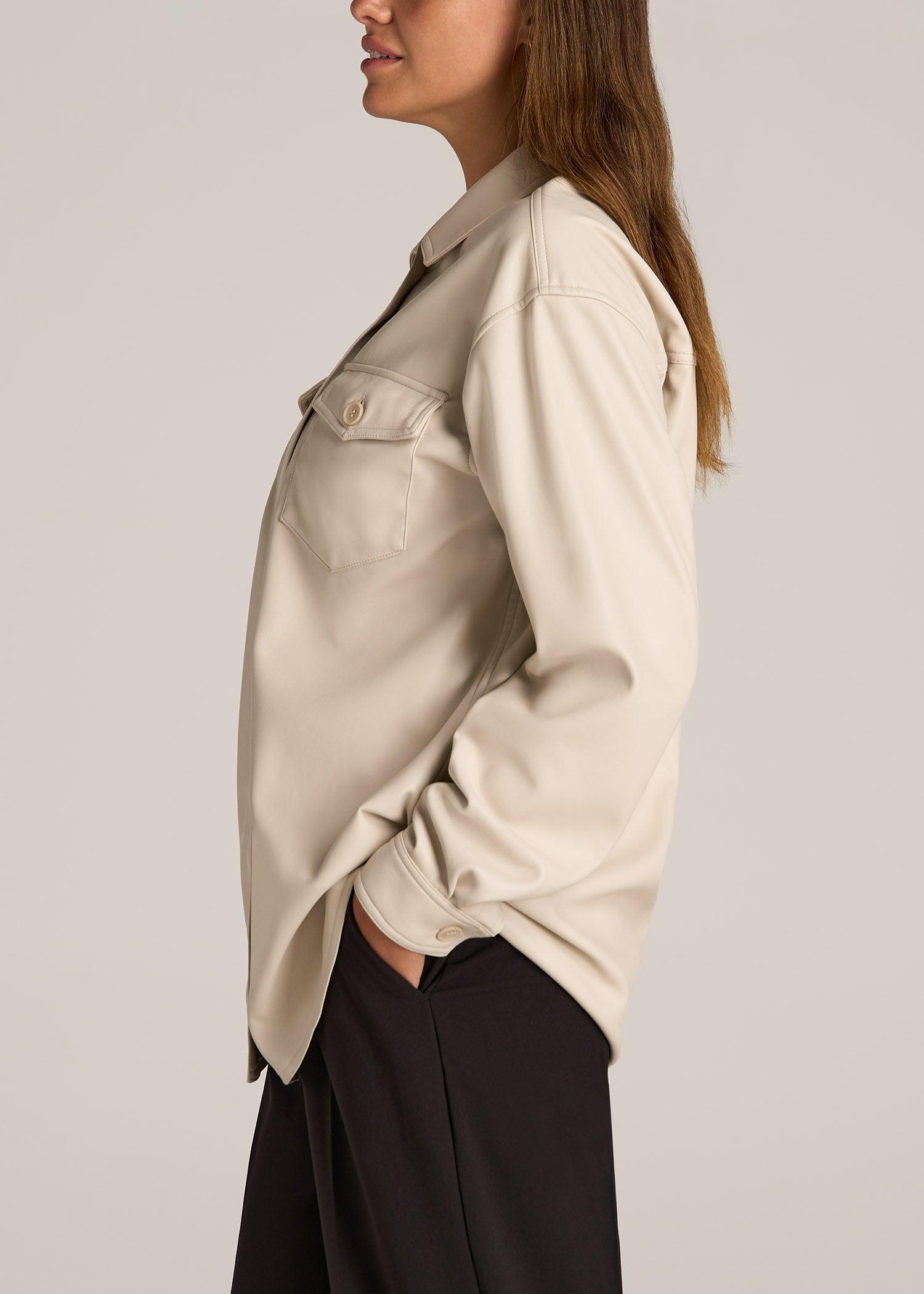 Faux Leather Shirt Jacket for Tall Women in Vanilla Latte Product Image