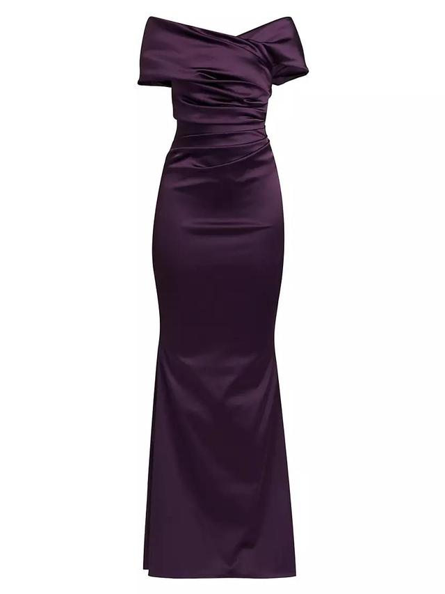 Satin Duchesse Off-the-Shoulder Body-Con Gown Product Image