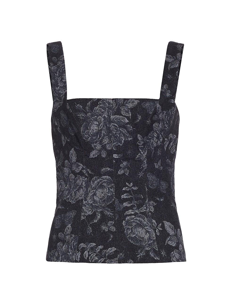 Womens Denim Floral Square-Neck Top Product Image