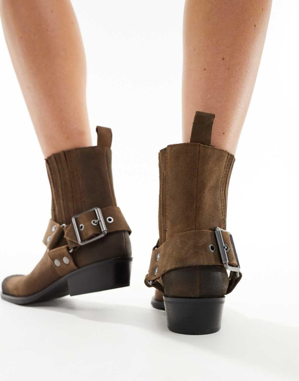 Pull&Bear ankle boots with buckle detail in brown Product Image