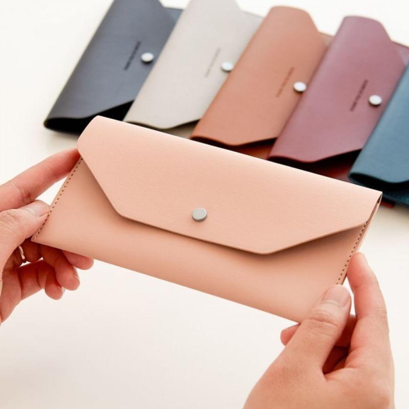 Faux Leather Flap Long Wallet Product Image