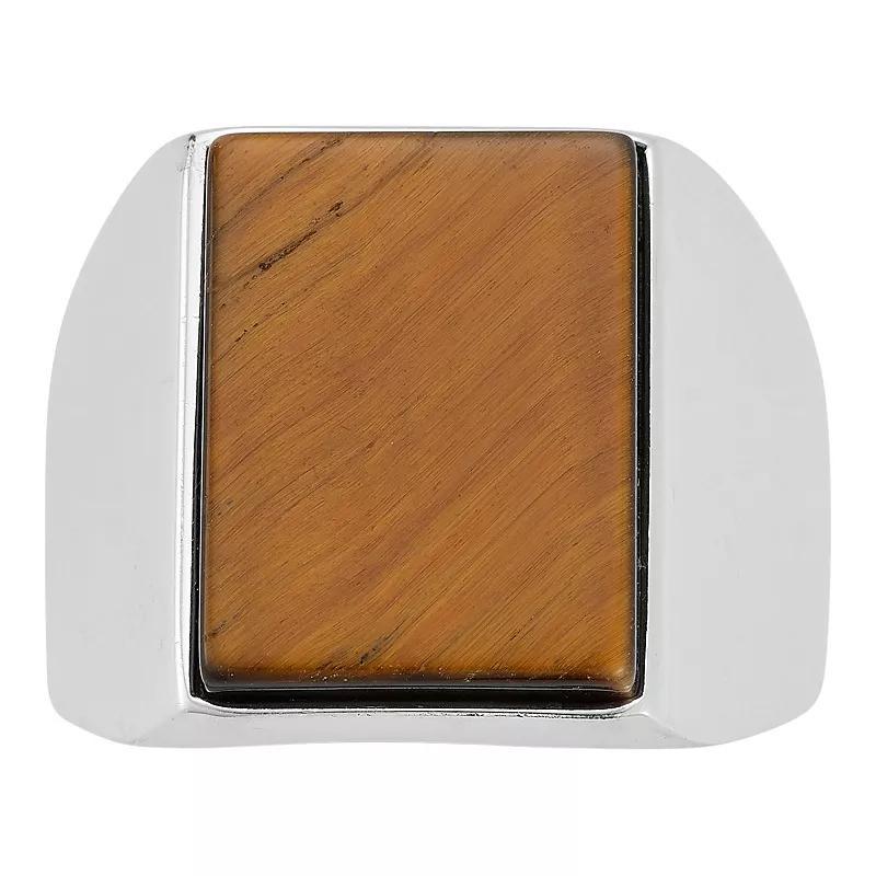 Mens Menster Sterling Silver Simulated Tigers Eye Square Signet Ring Product Image