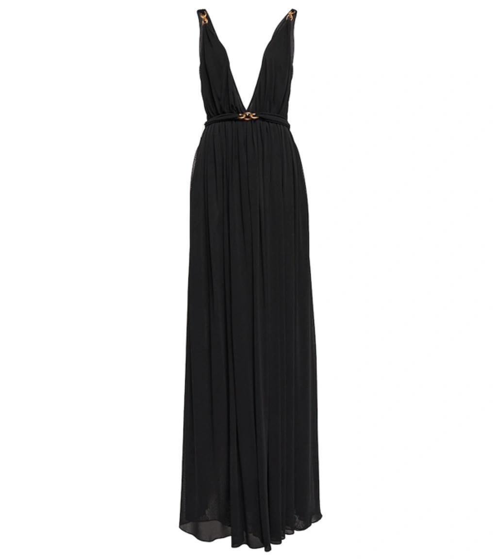 Chaink-link Detail V-neck Gown In Black Product Image